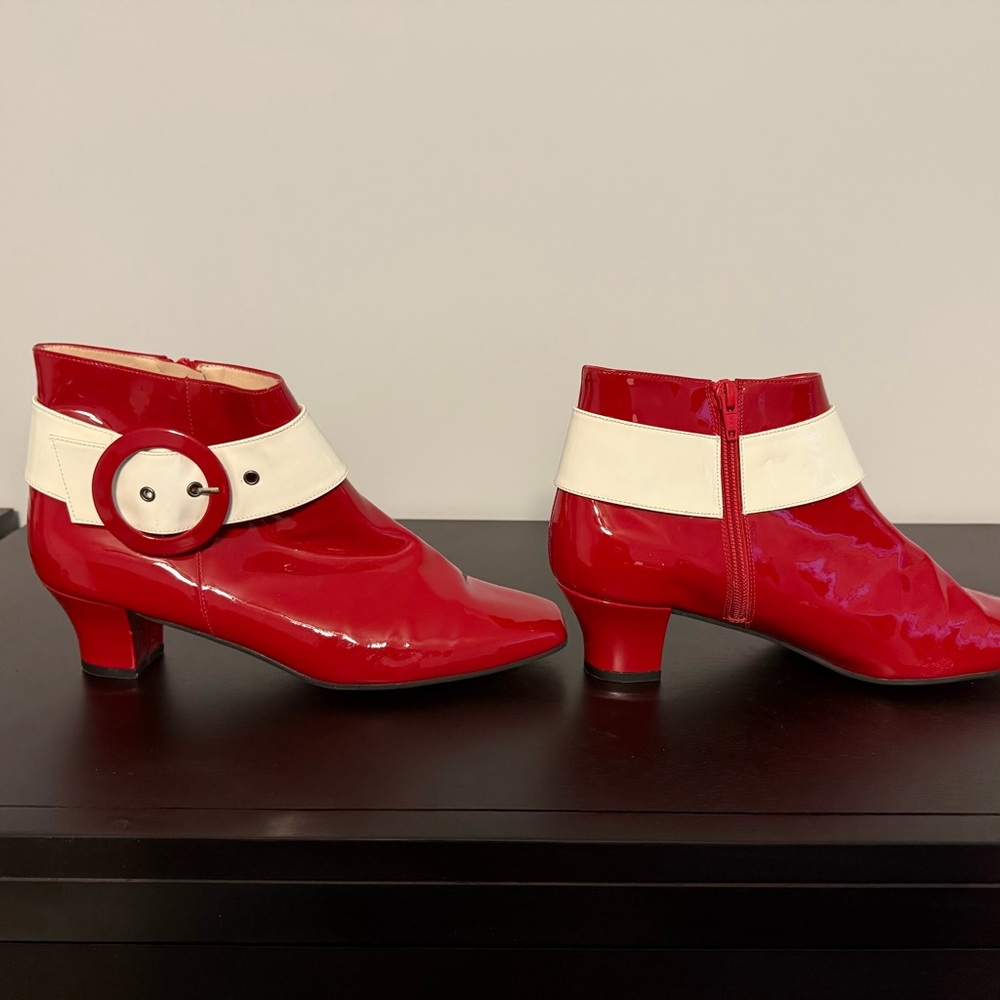 Stylish Red and White Ankle Booties